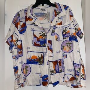 Graphic Button Down Top